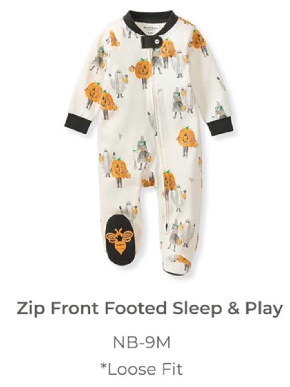 Burt's Bees Baby Cream Pumpkin & Lamb Zip Front Footed One-Piece